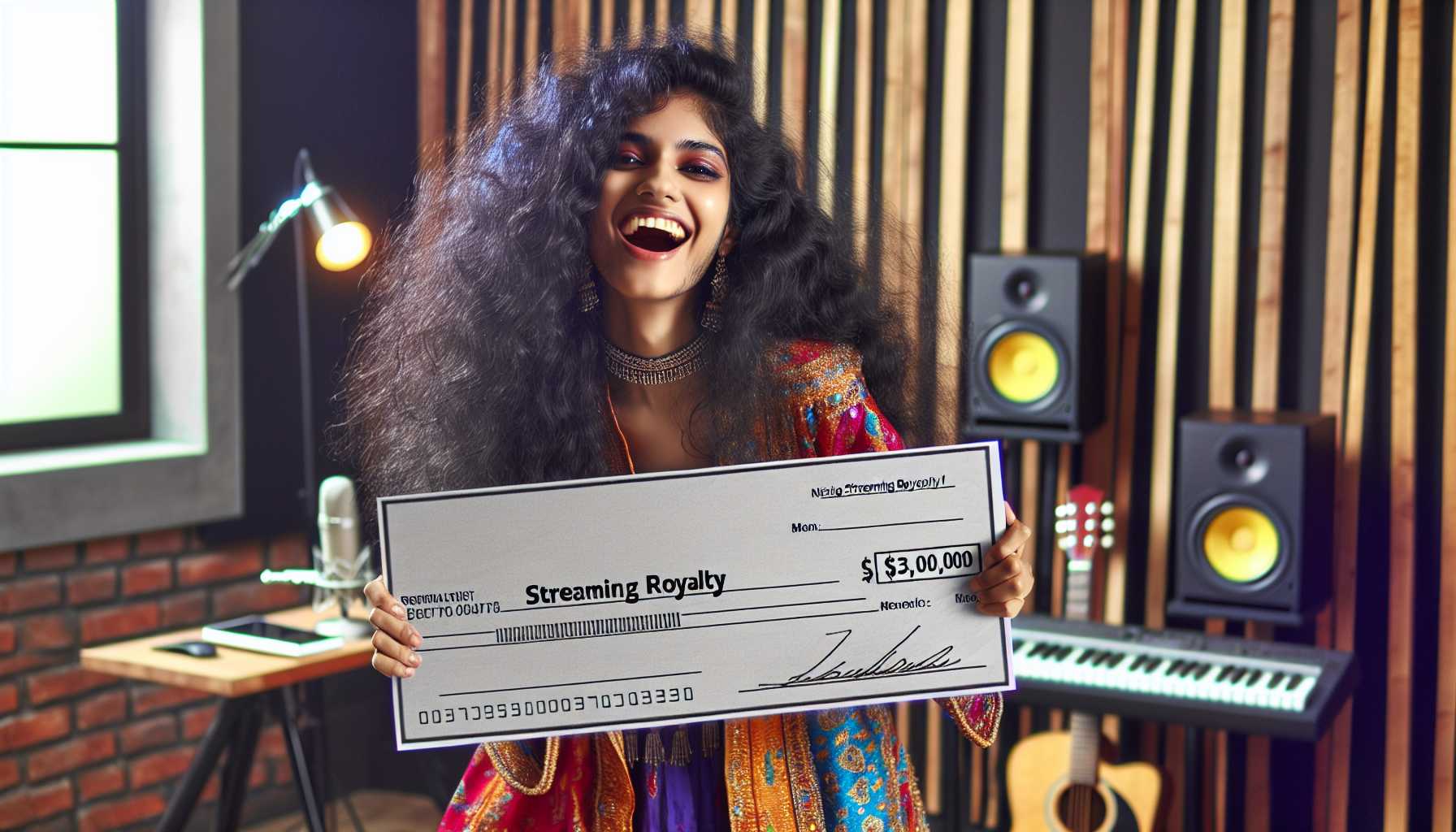 happy musician receiving a streaming royalty check