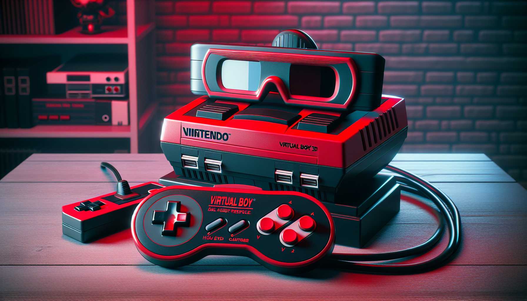 Vintage Nintendo Virtual Boy console with a 3D effect