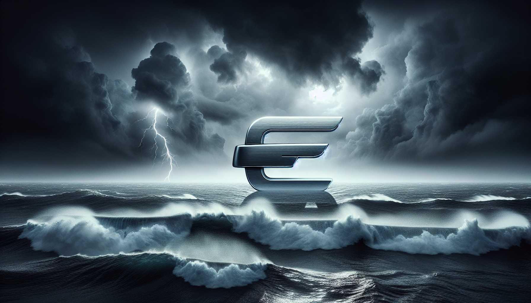 Tesla logo superimposed on a dark stormy ocean background