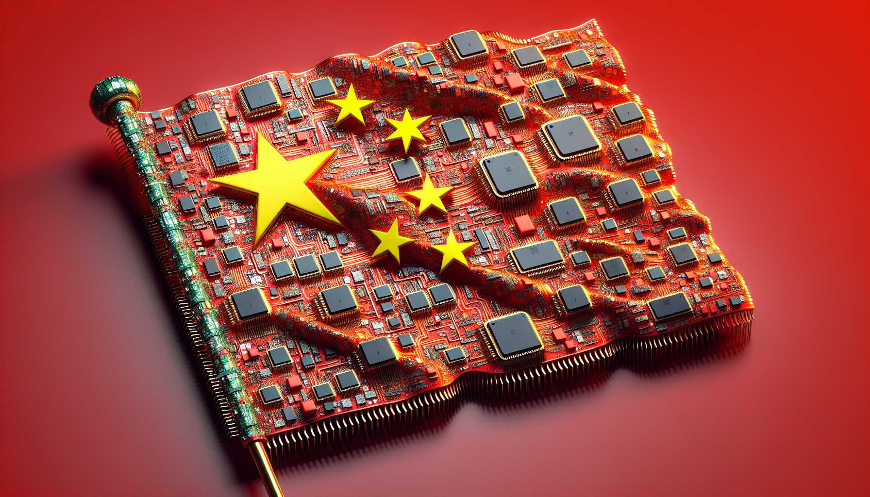 China flag with semiconductor chips