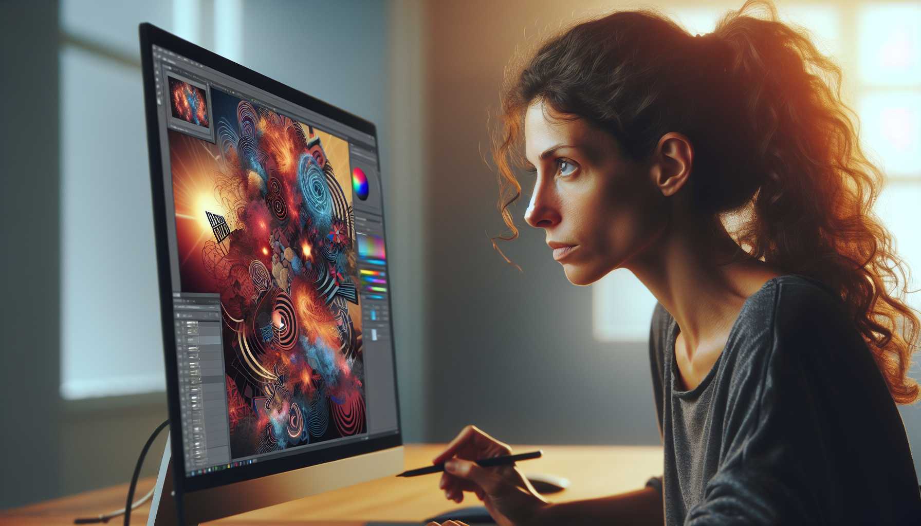 A person editing an AI-generated artwork on a computer