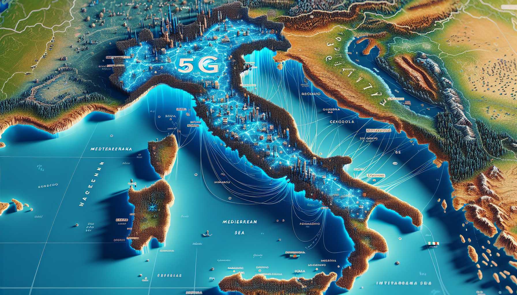 A map of Italy with the TIM 5G network highlighted in blue