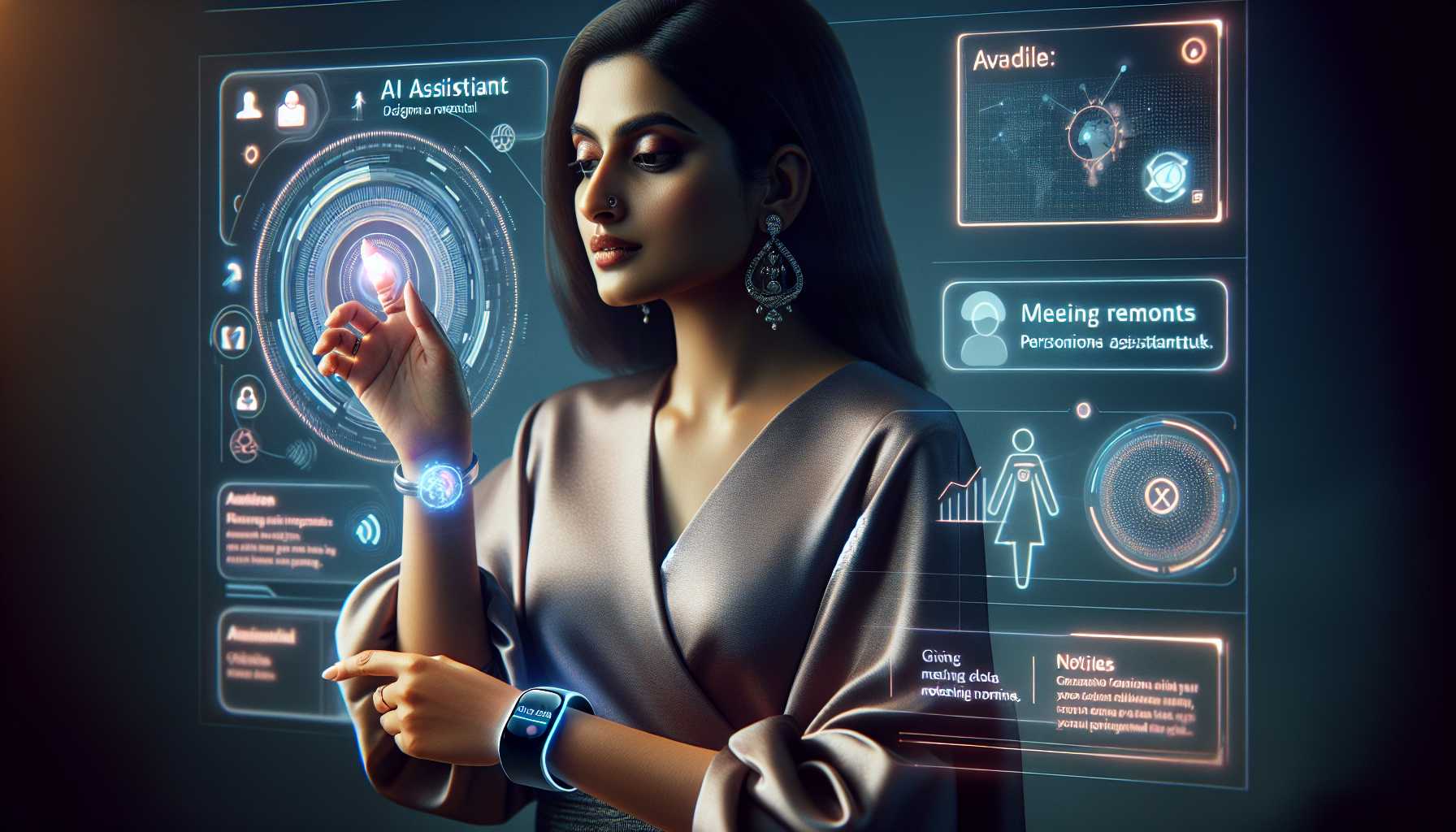 Futuristic AI meeting assistant wearable technology