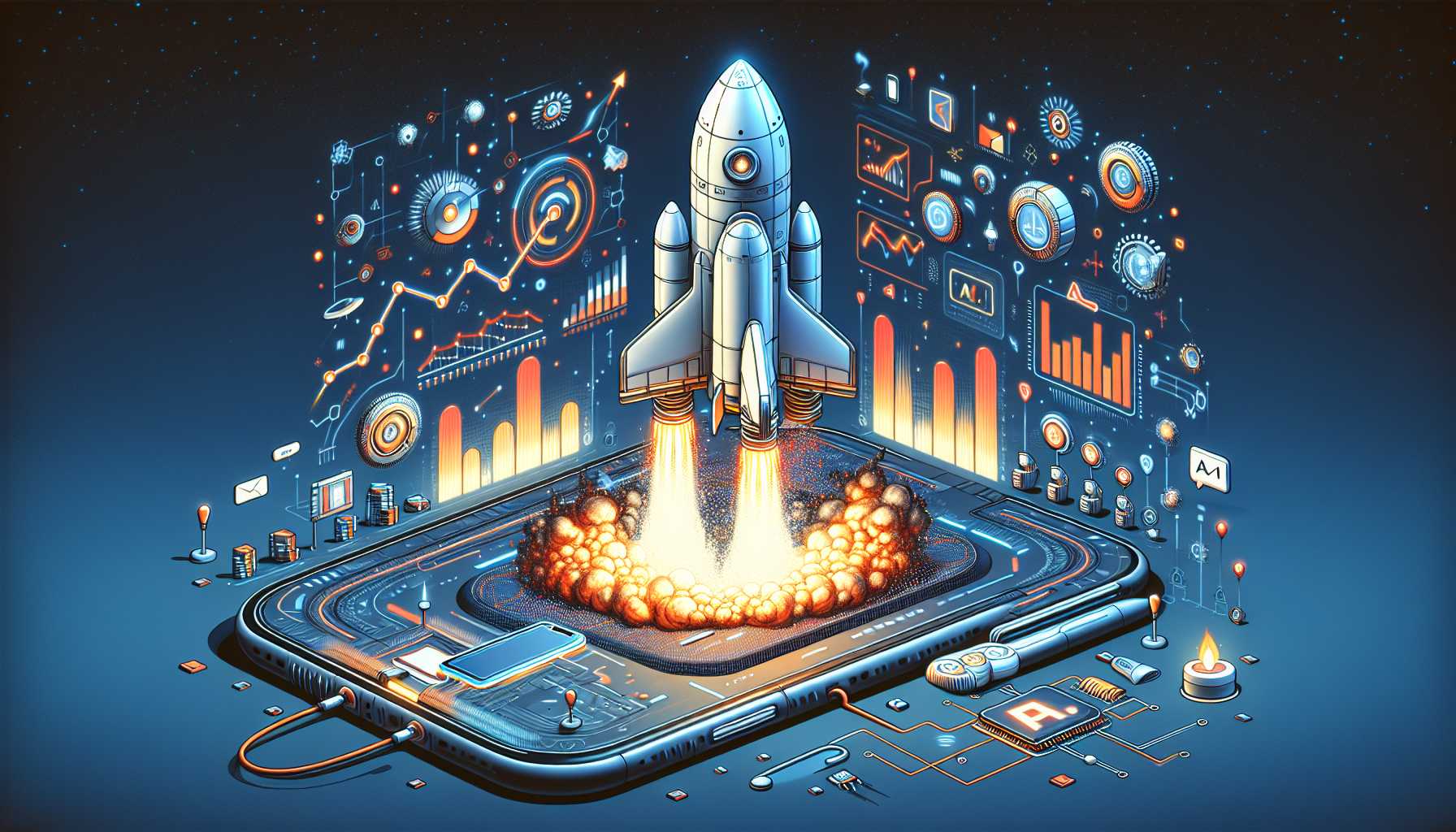 an animated rocket launch symbolizing Ramp's explosive growth thanks to AI investment
