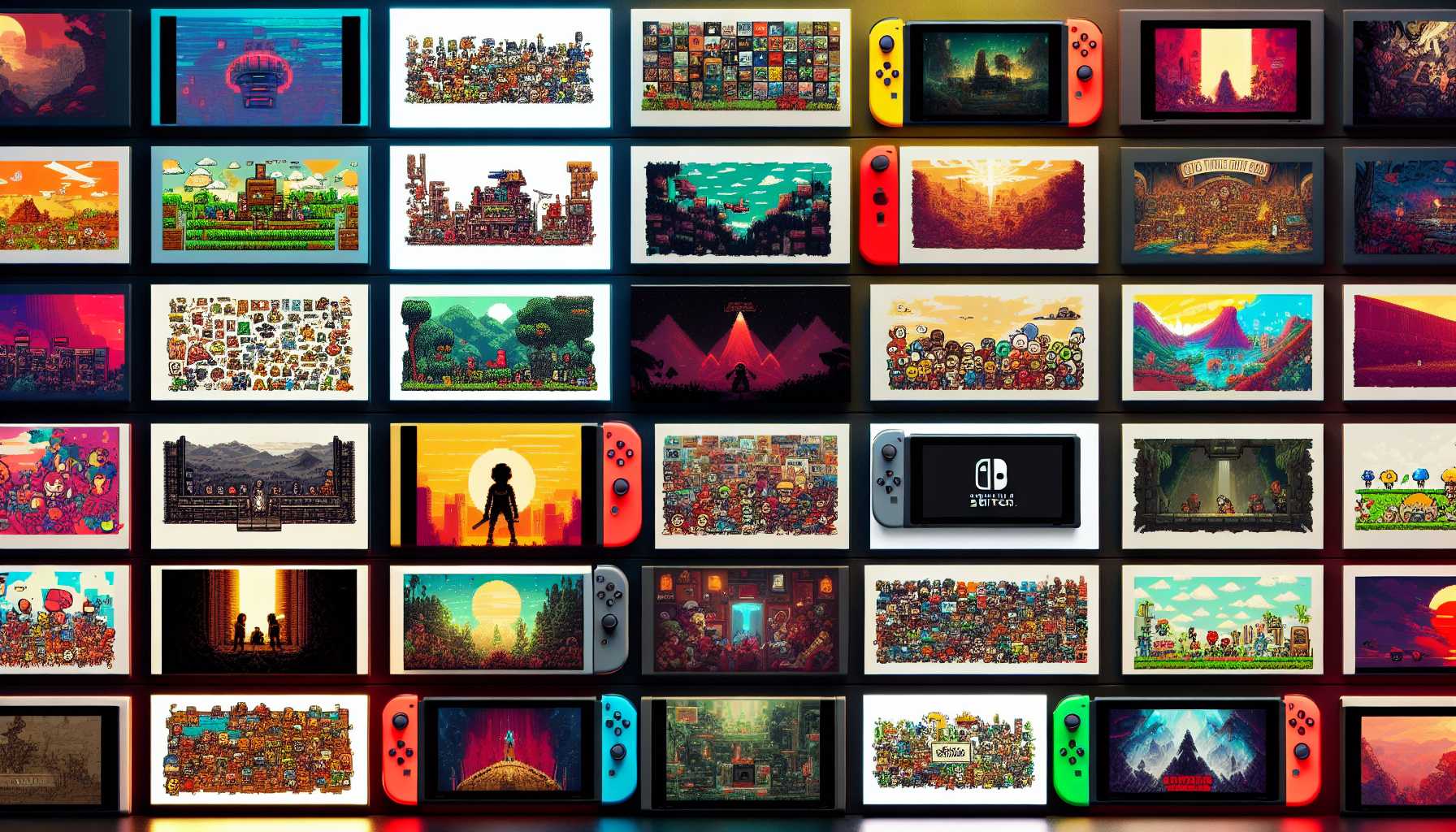 an arcade of varied indie games on Nintendo switch screens