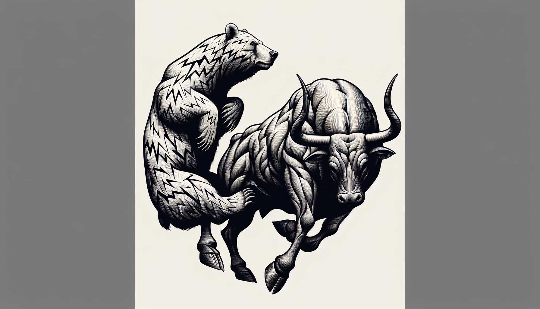 Stylized bear and bull symbols representing stock market volatility