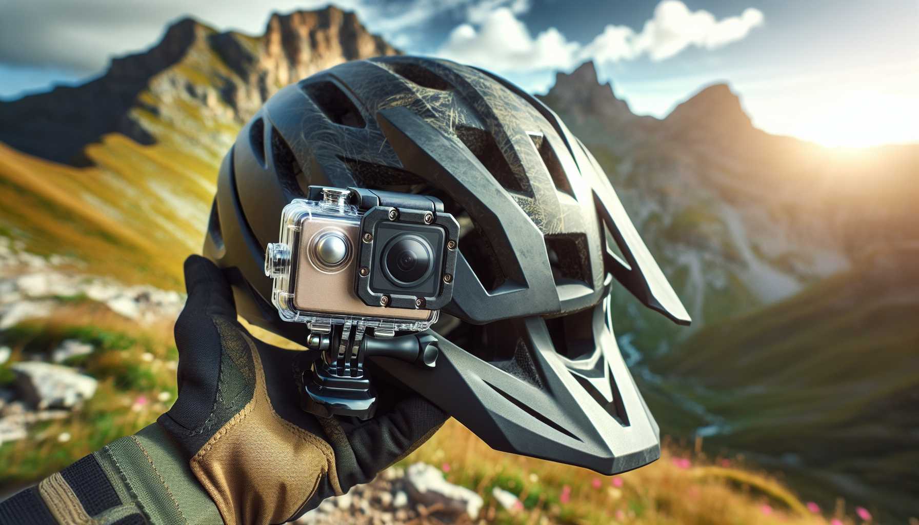 rugged action camera on a mountain biking helmet