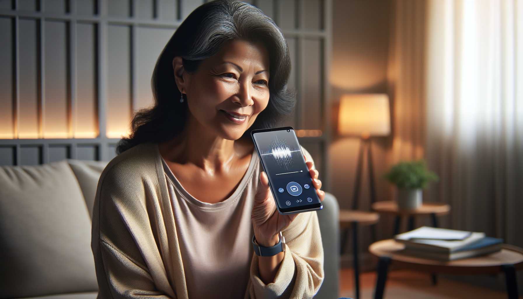 person speaking into a voice-recorder app on a smartphone