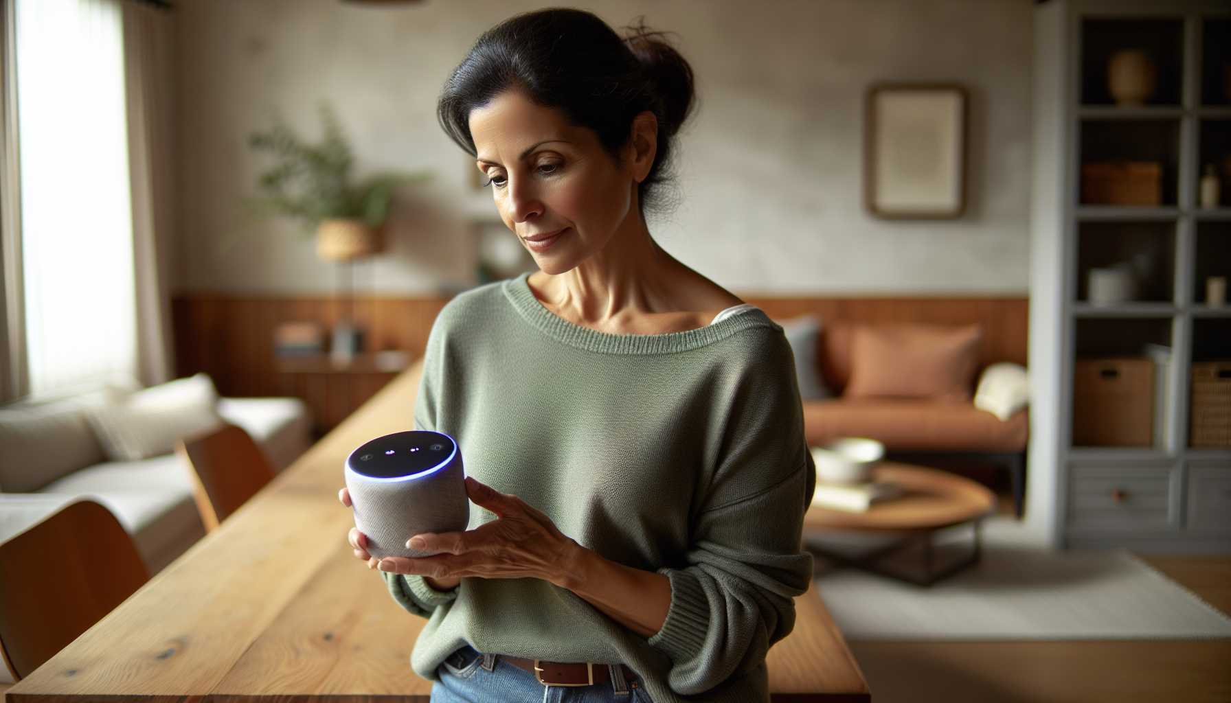 Person using a voice-activated device in their home
