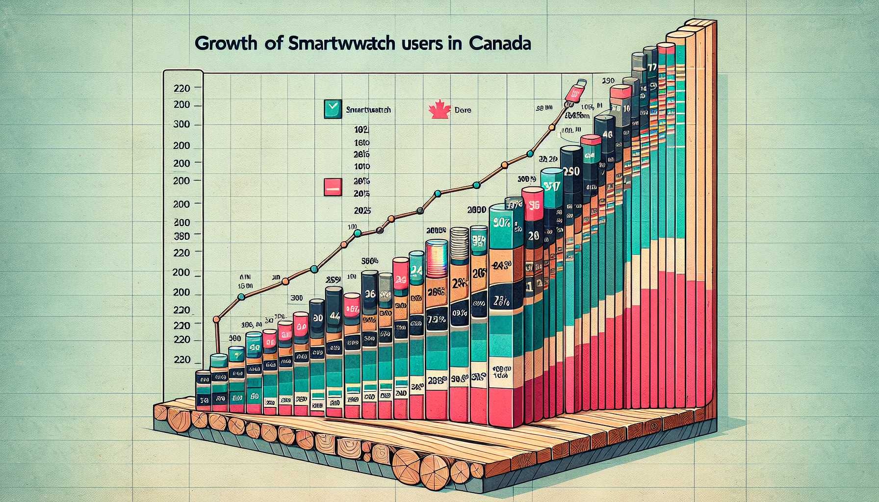 A graph showing the growth of smartwatch users in Canada from 2020 to 2025.