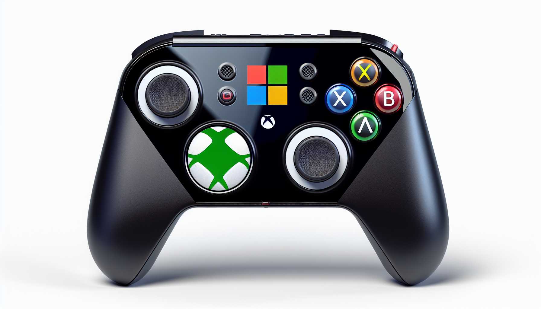 Sleek handheld gaming device merging Xbox and Windows elements