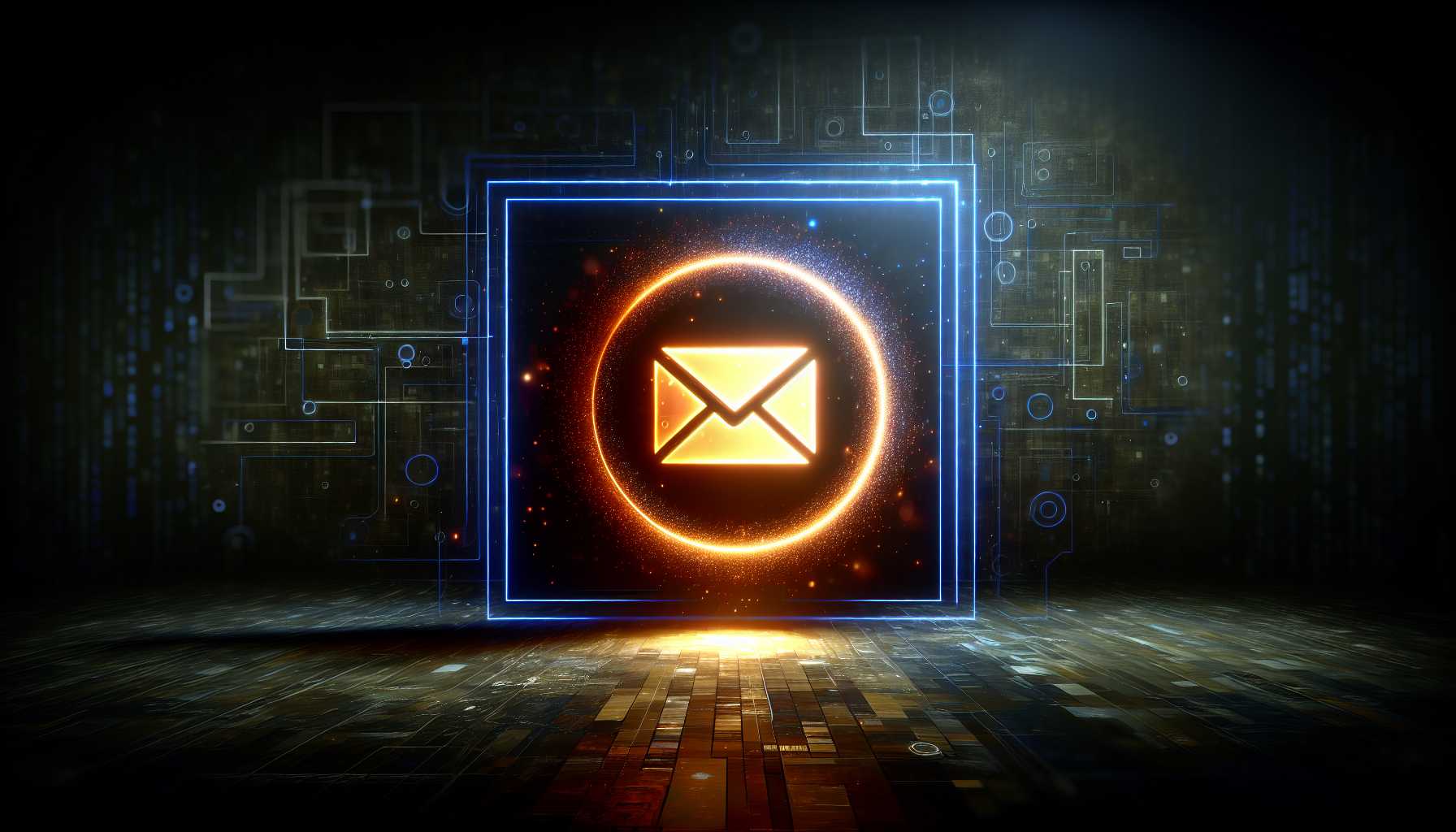 dark digital background with glowing mail icon
