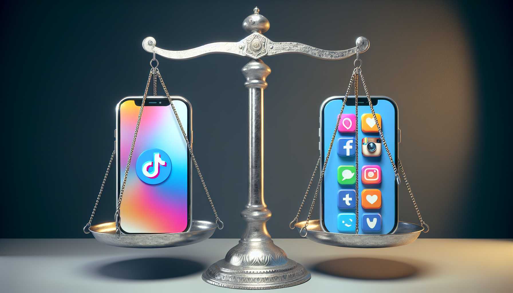 scales of justice balancing a smartphone with TikTok app