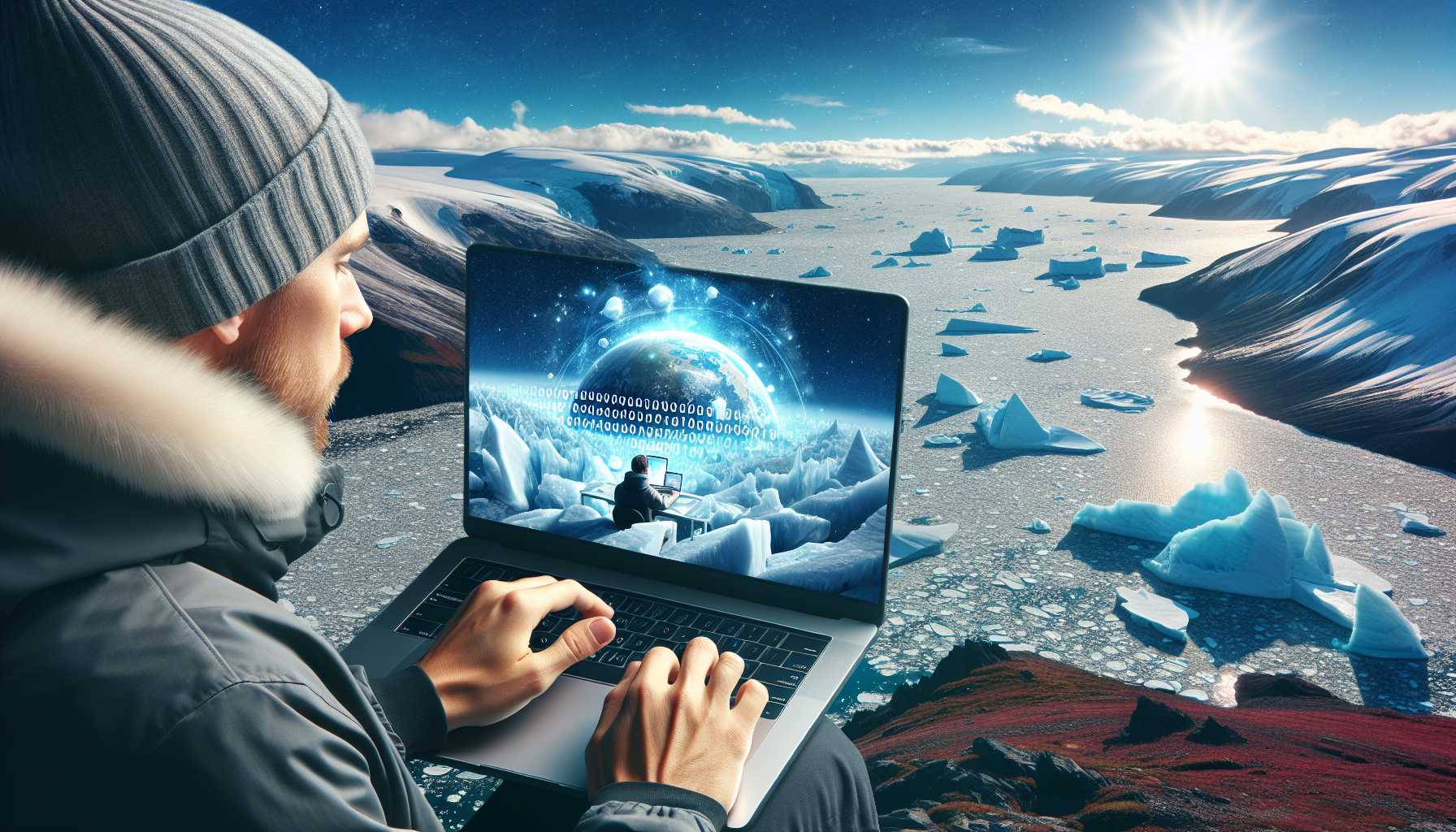 A person in Greenland using a laptop to learn online on the Udemy platform.