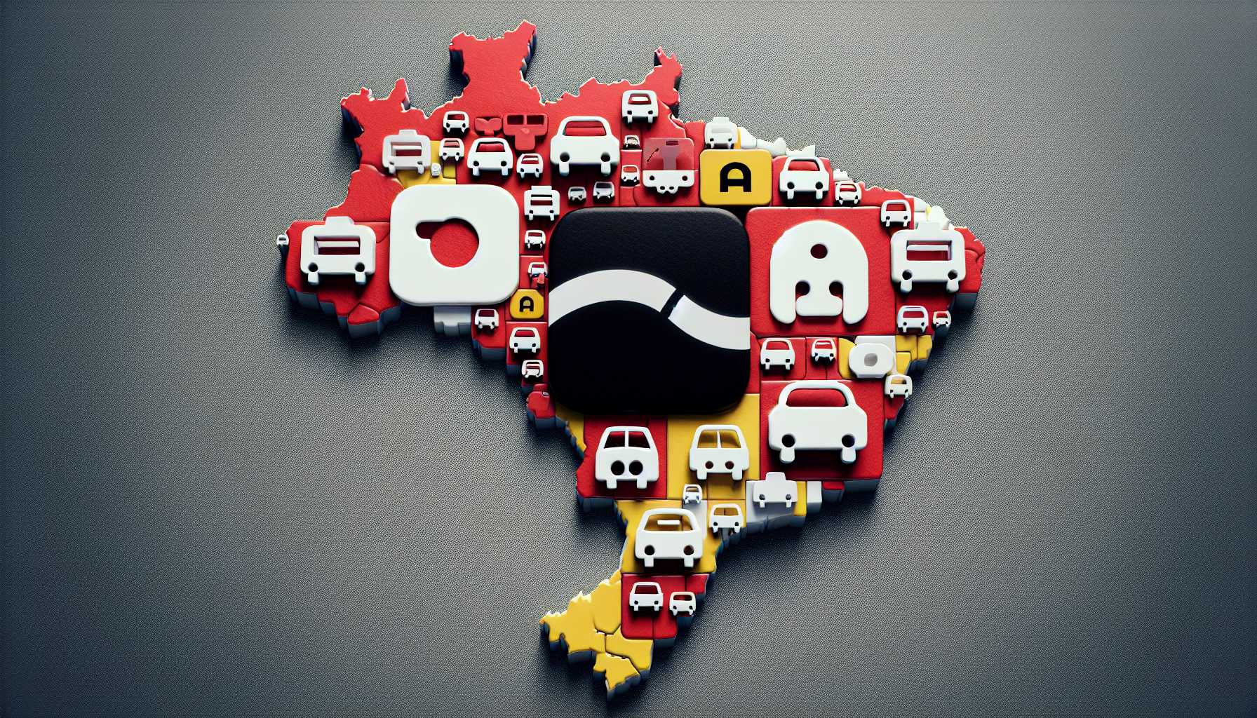 A map of Brazil with Uber and 99 logos scattered across the country