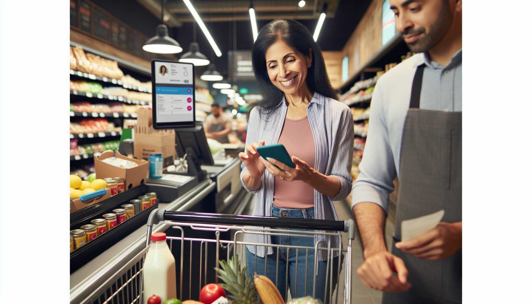 Person using a digital wallet to pay for groceries