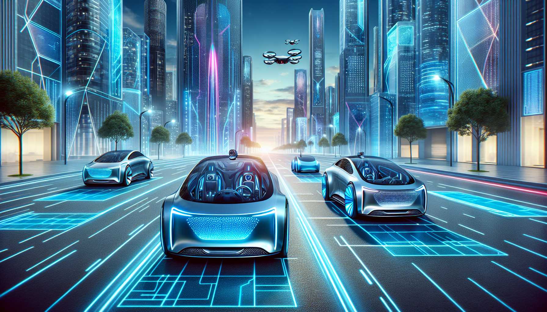 Futuristic autonomous Tesla cars