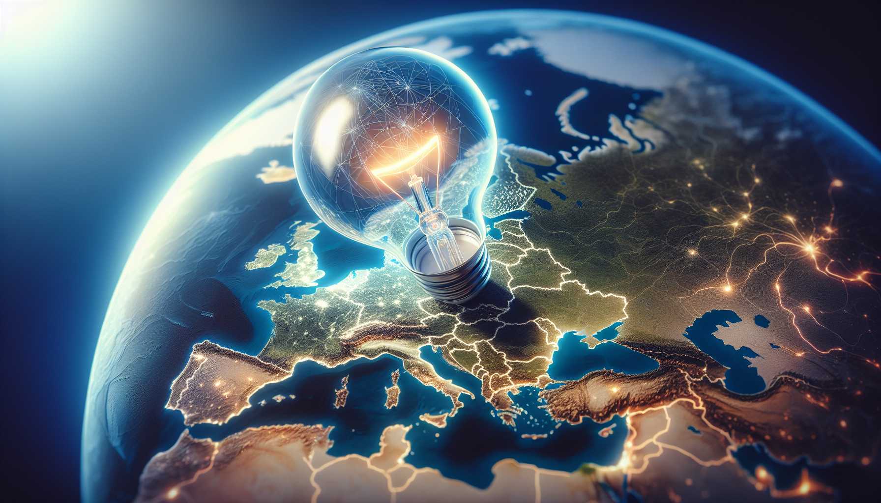 Light bulb over a map of Europe symbolizing AI innovation in Europe