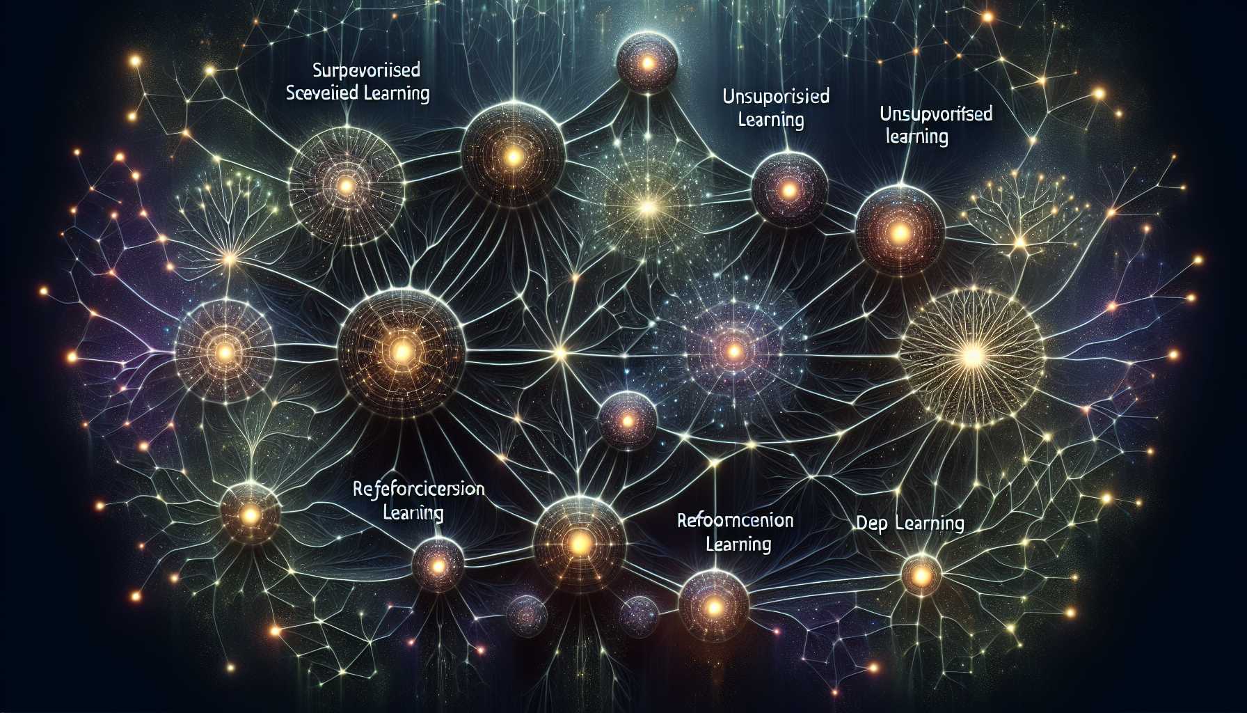 A network of AI neural patterns connecting various sectors symbolizing foundational AI models