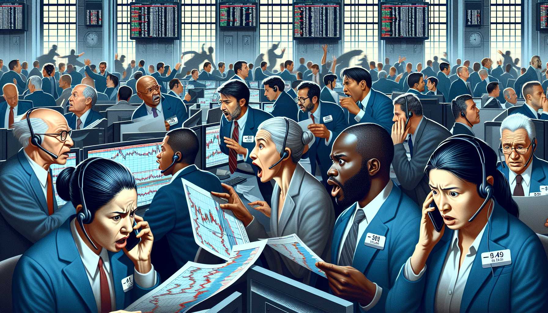 Anxious traders in Wall Street stock exchange