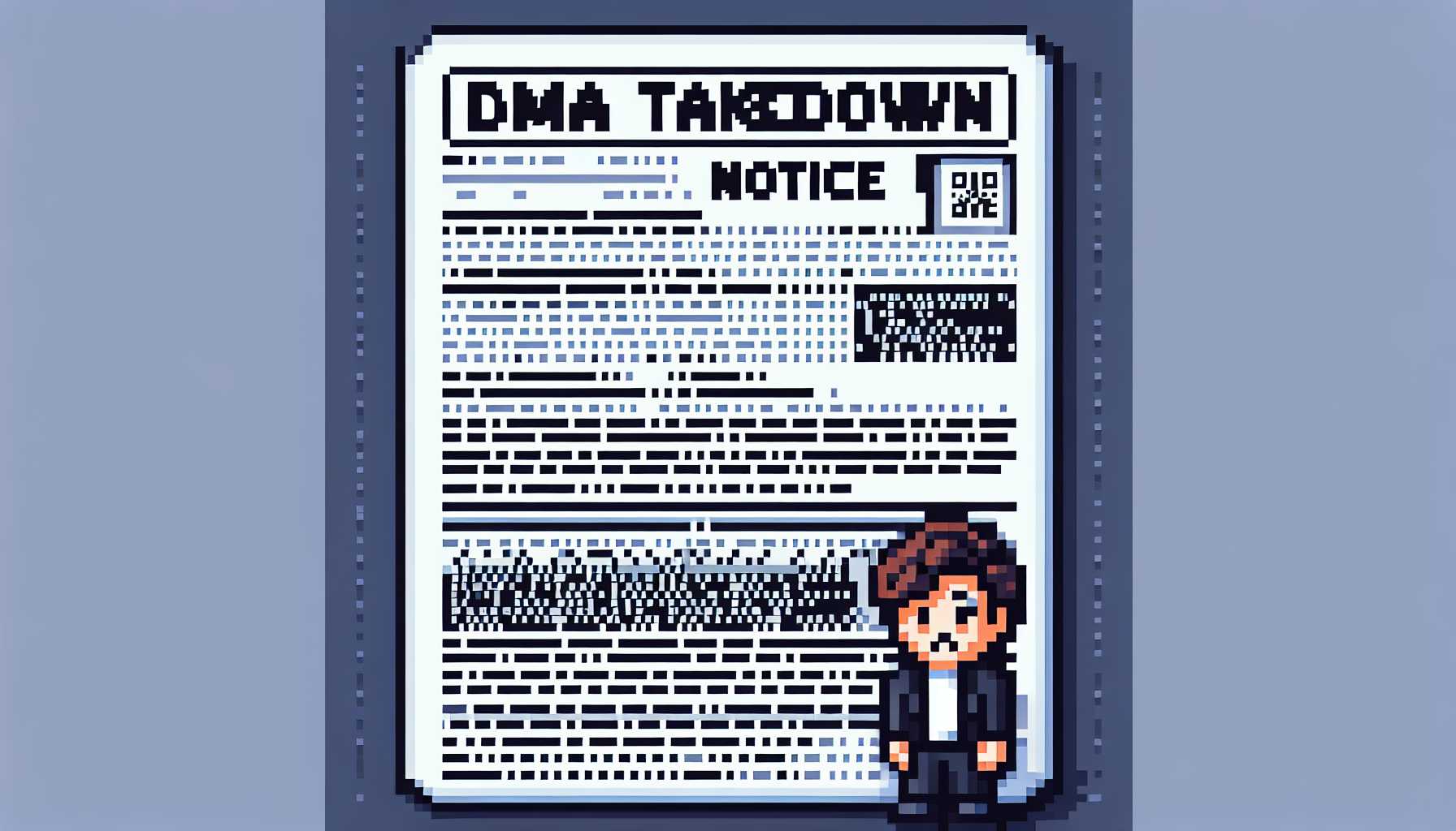 a visual representation of a DMCA takedown notice in pixel art