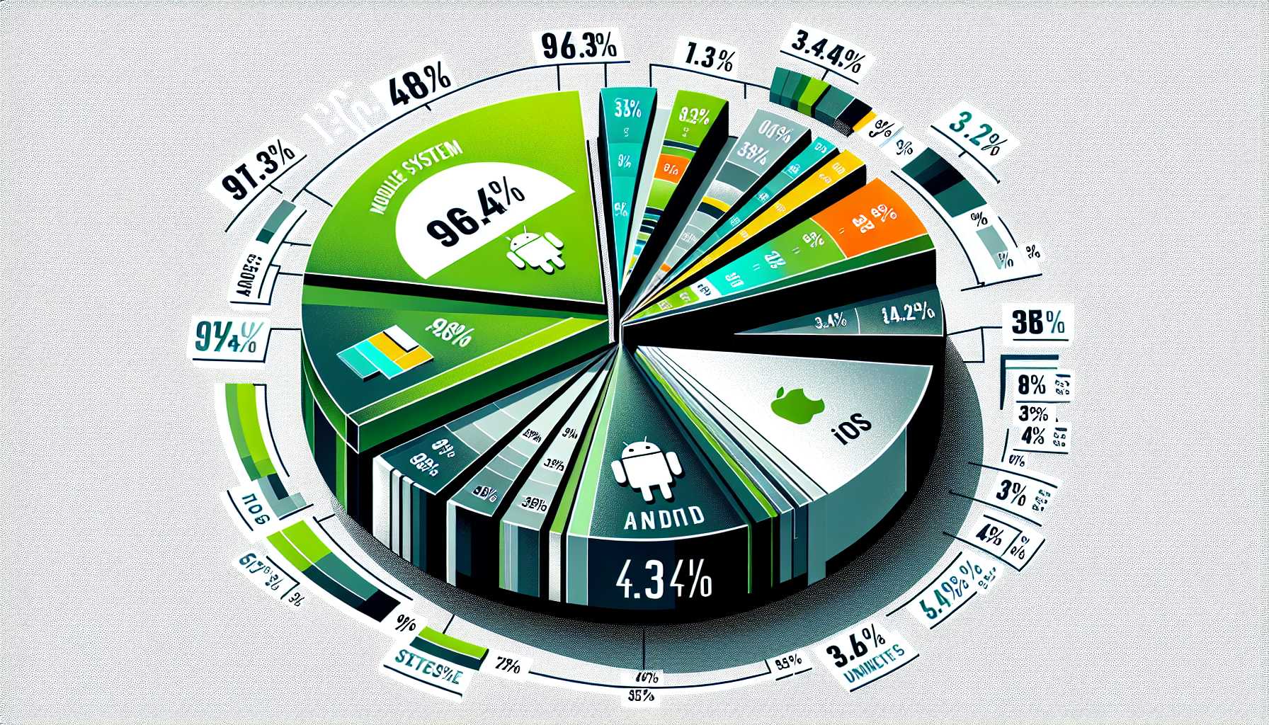 A pie chart showing Android with 96.43% market share and iOS with 3.43% market share in Brazil.