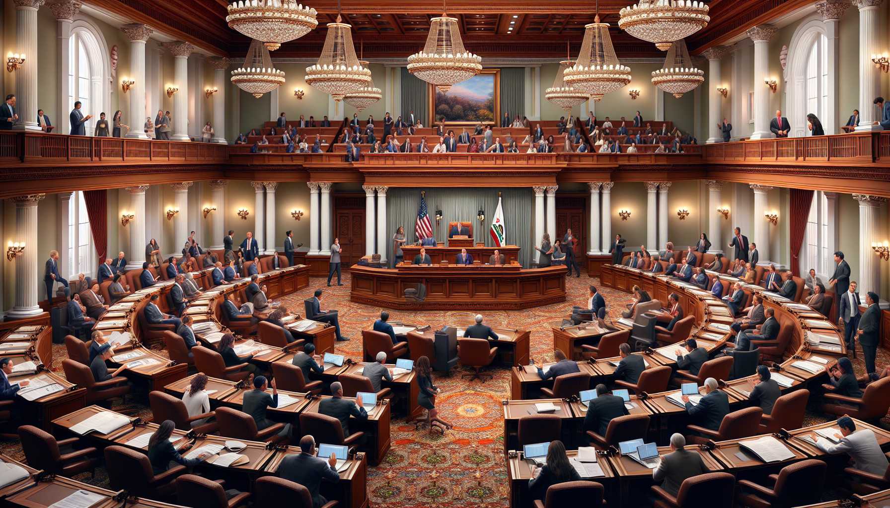 California Senate chamber with lawmakers discussing autonomous vehicle legislation