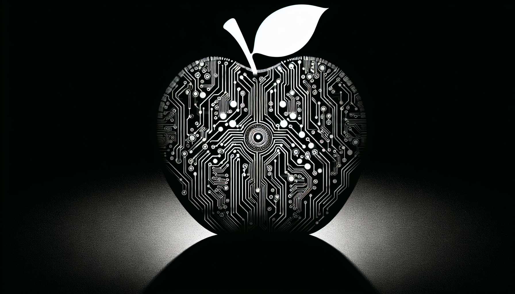 mysterious silhouette of an apple with digital AI patterns