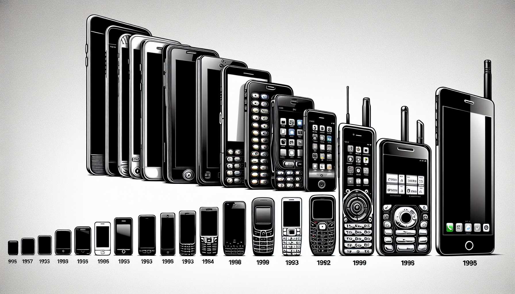 a lineup of iPhones exhibiting the evolution from novelty to regular use