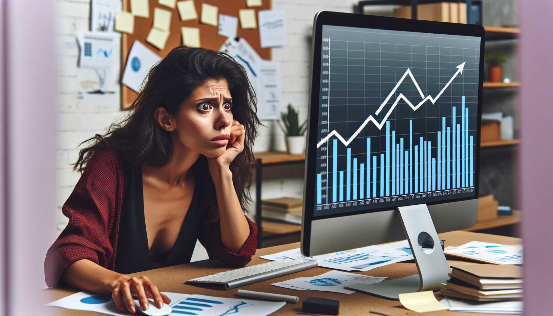 frustrated marketer looking at a computer screen with skyrocketing graph of ad spending