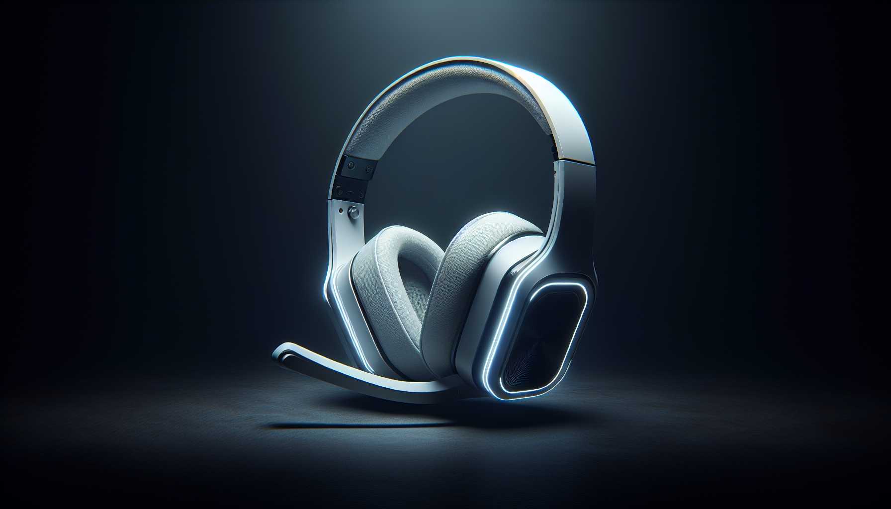 a stylish white gaming headset on a dark background