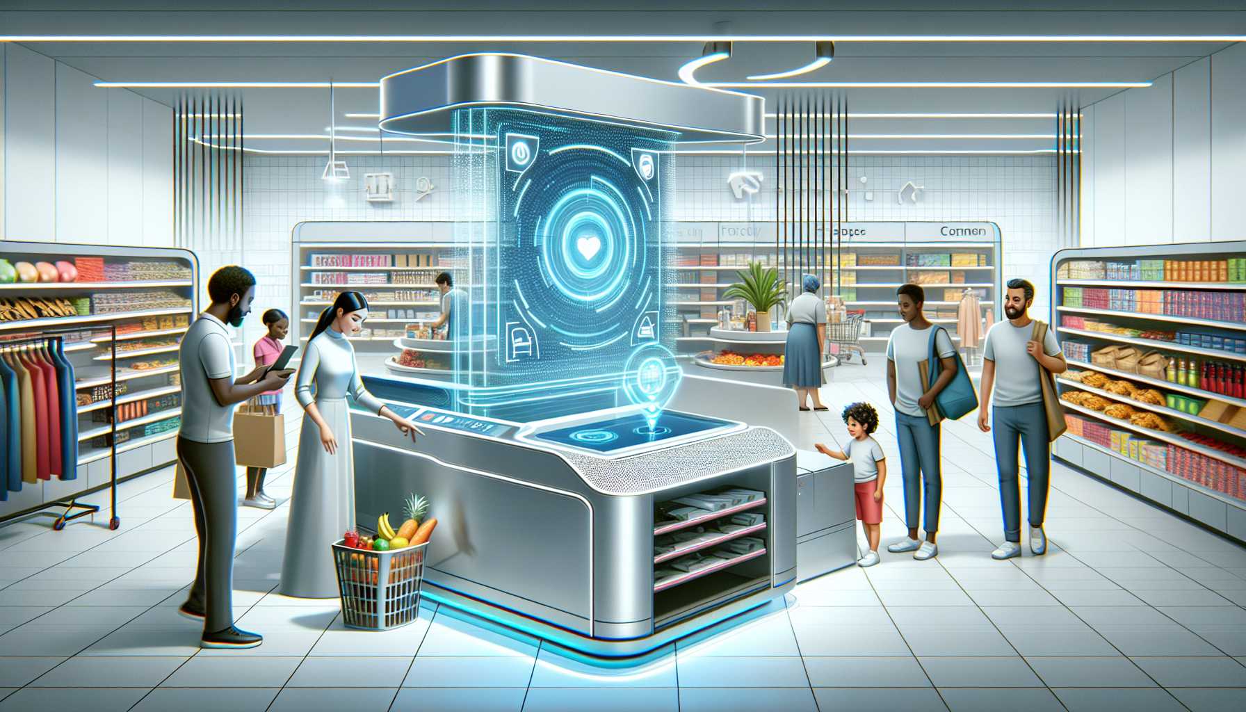 an AI-powered checkout in a modern retail store