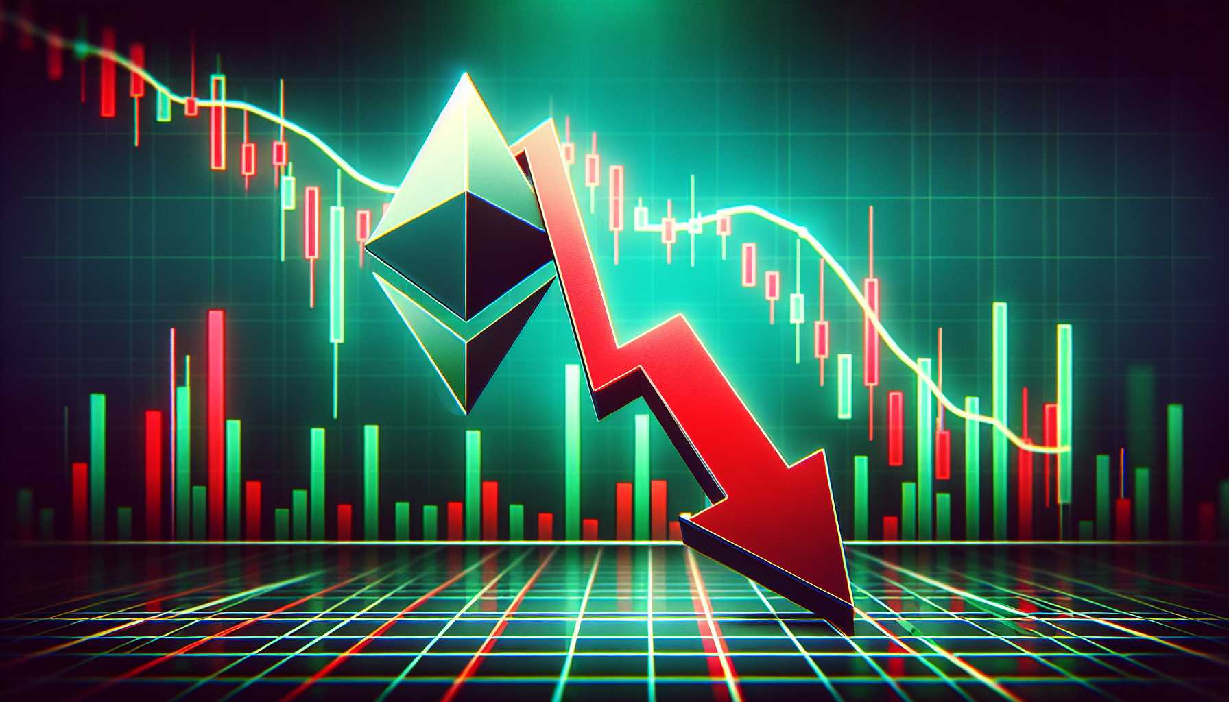 ethereum cryptocurrency down arrow financial chart