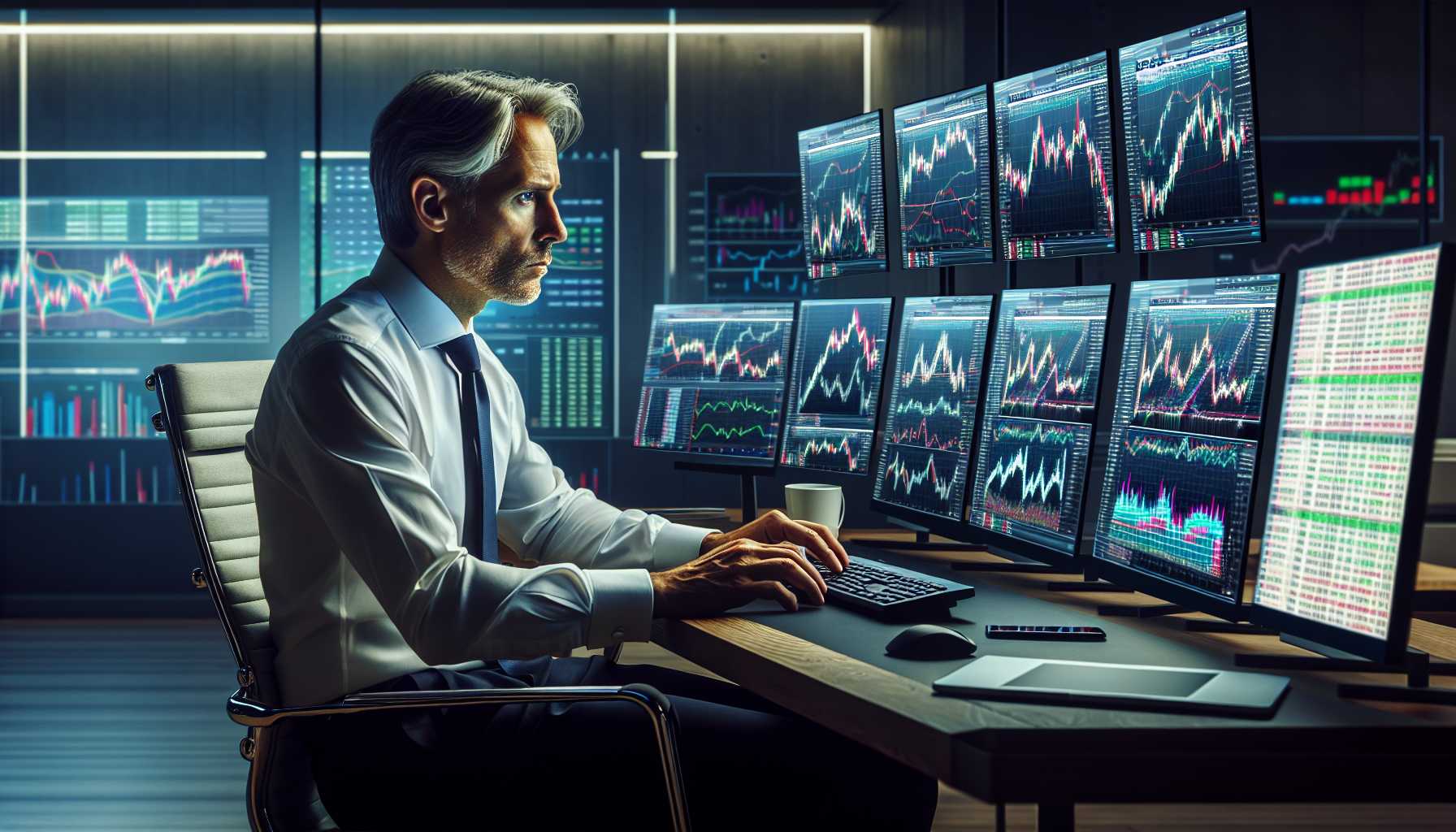 investor looking at tech stock charts on multiple screens