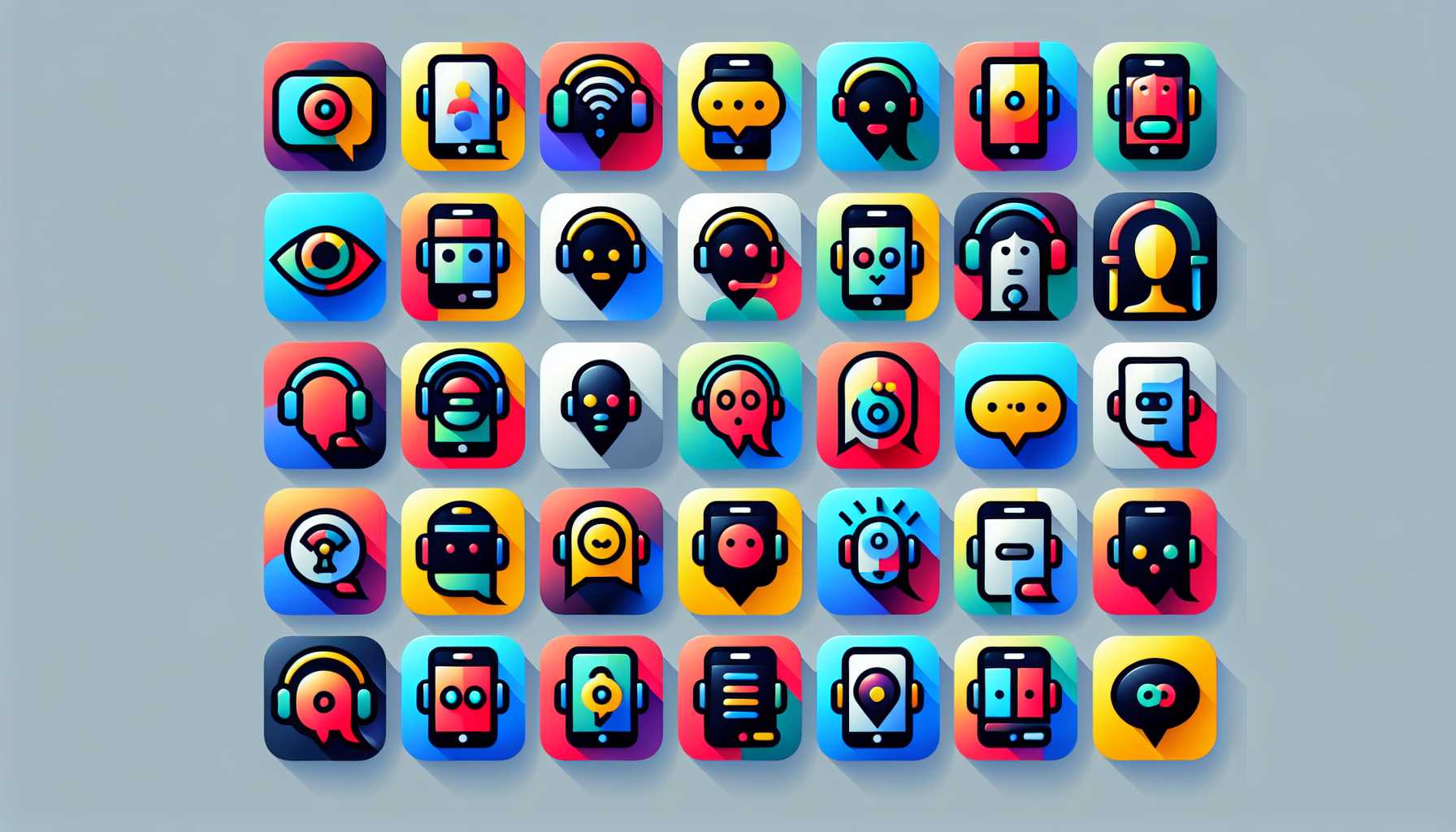 Colorful mobile app icons with AI chat assistance integrated