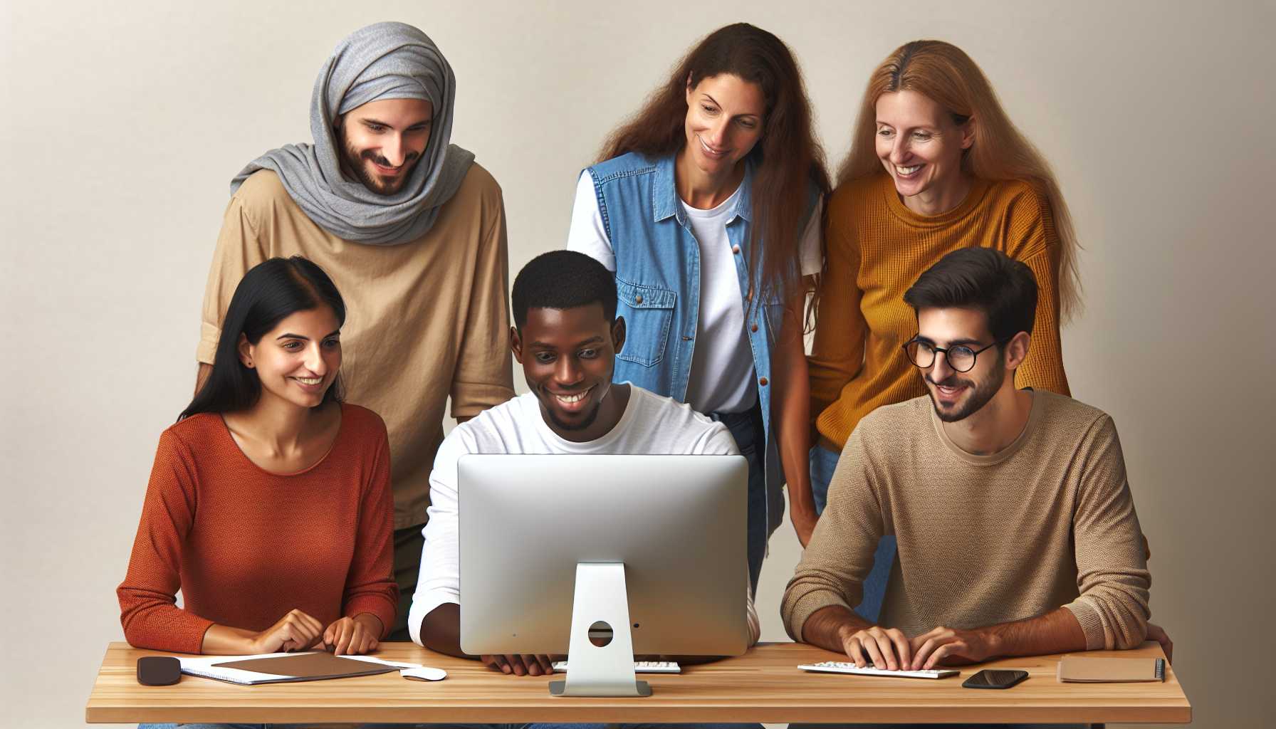 A group of people working together on a computer