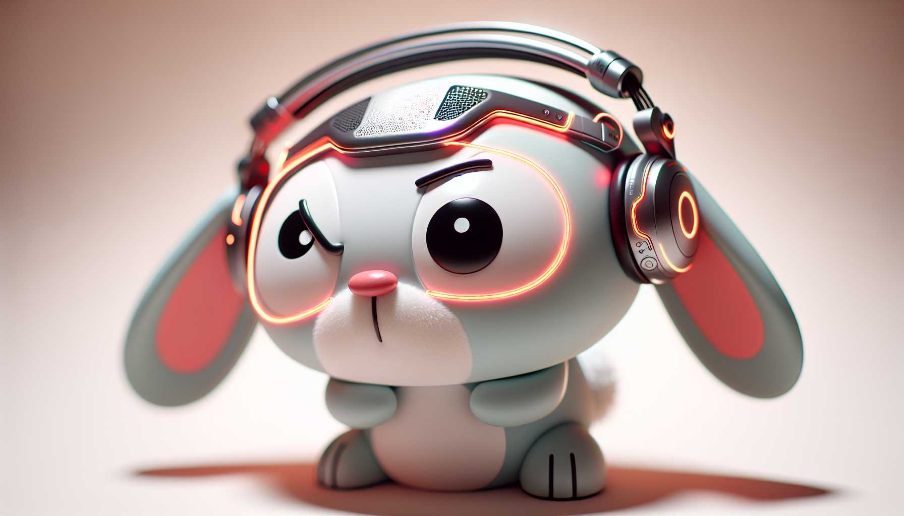 a confused cartoon rabbit wearing an AI headset