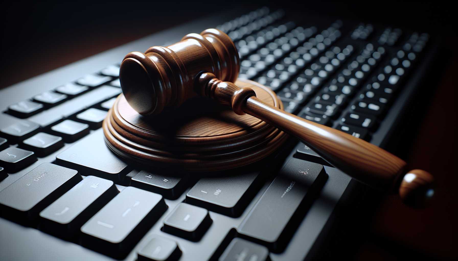 Court gavel on top of a computer keyboard representing AI and legal issues