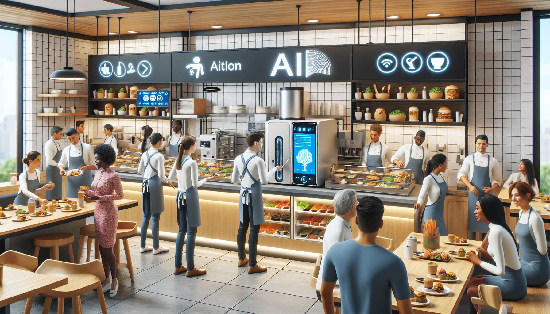 AI-enhanced smart kitchen in a fast-casual restaurant setting