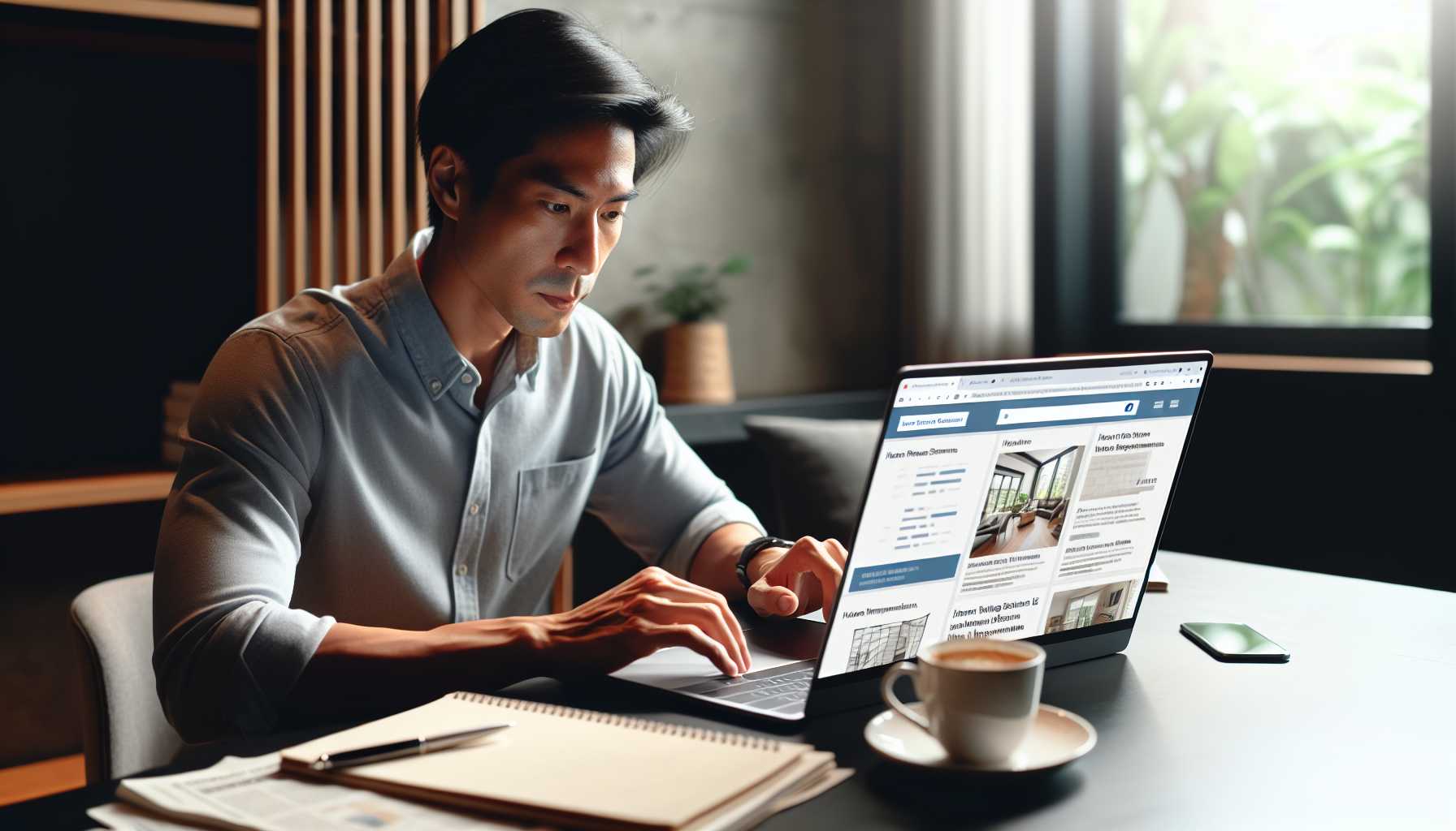 A person using a laptop to research home improvement services online