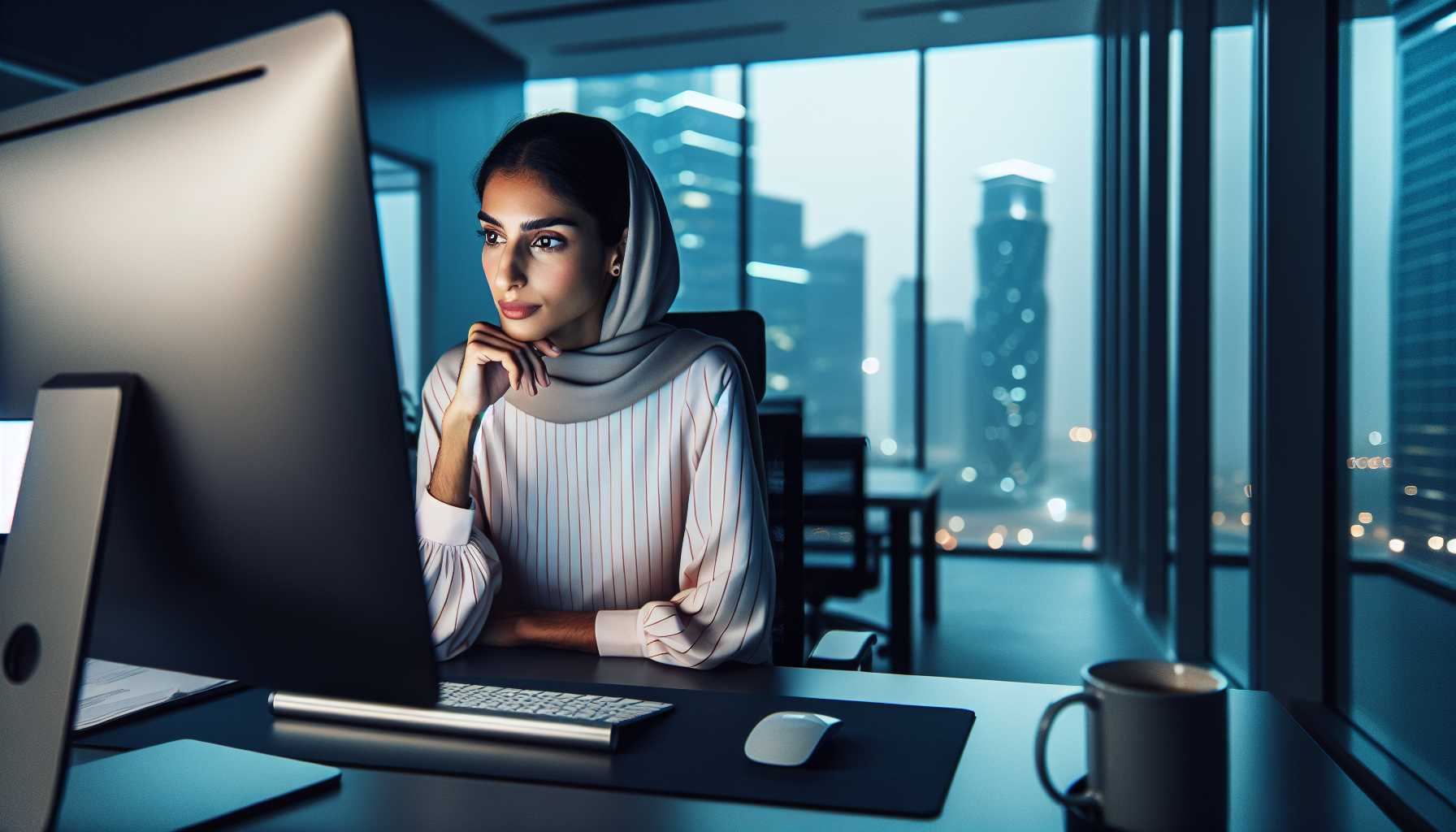 A person searching for jobs on a computer in an office setting.