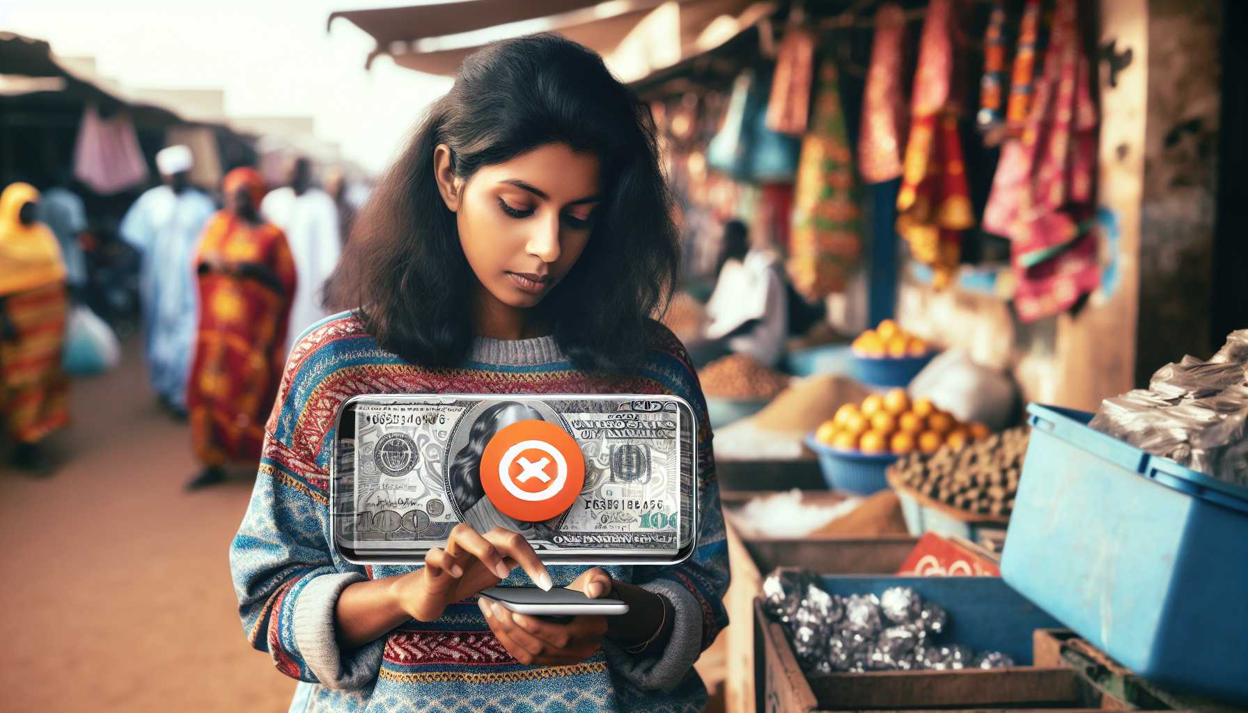 a person using a mobile phone to pay with Orange Money in Senegal