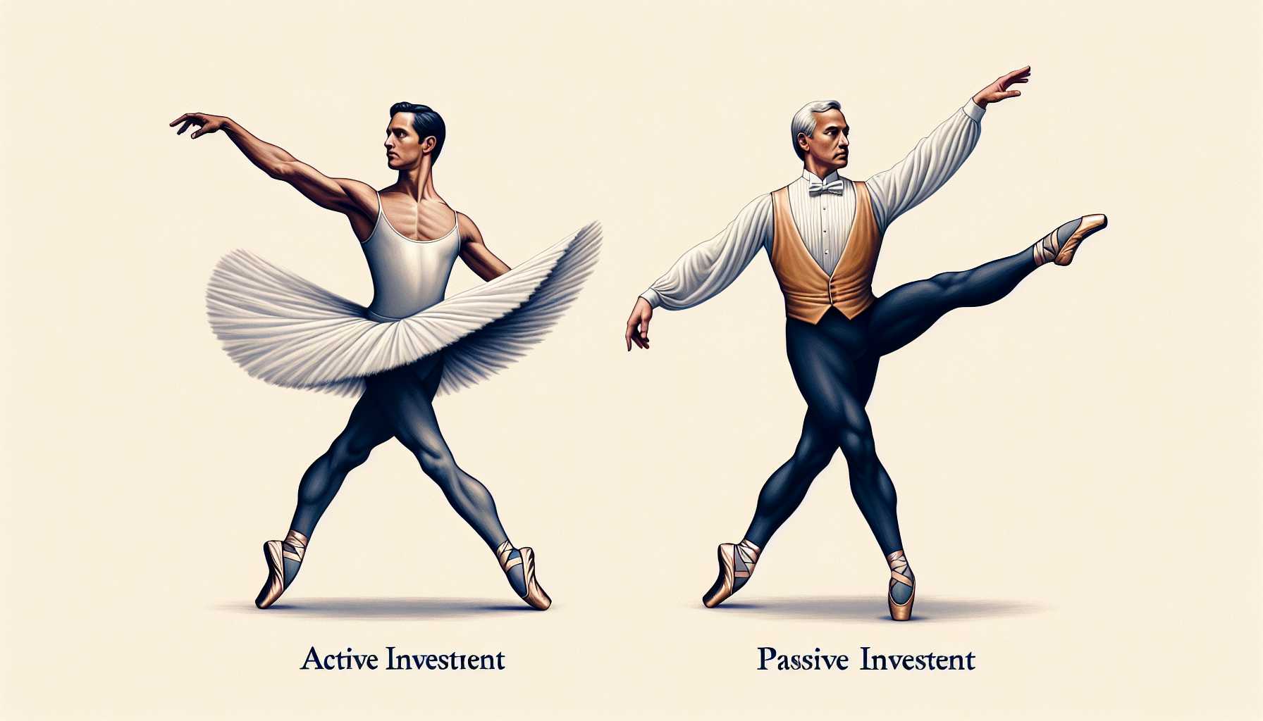 A metaphorical image of active versus passive investors portrayed as ballet dancers