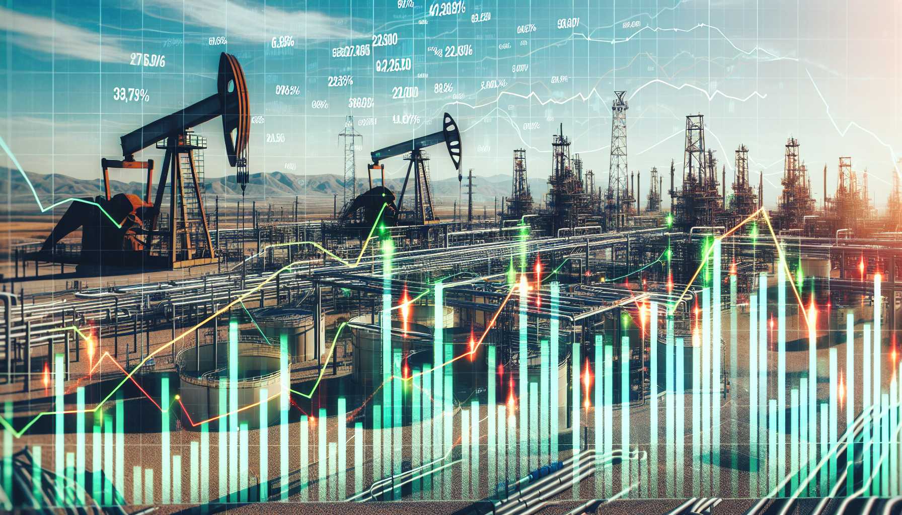 Oil industry infrastructure with financial chart overlays symbolizing dividends and investments