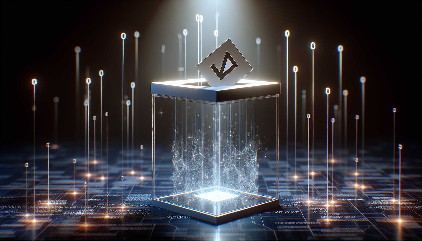 an anonymous vote being cast in a digital ballot box on a blockchain network