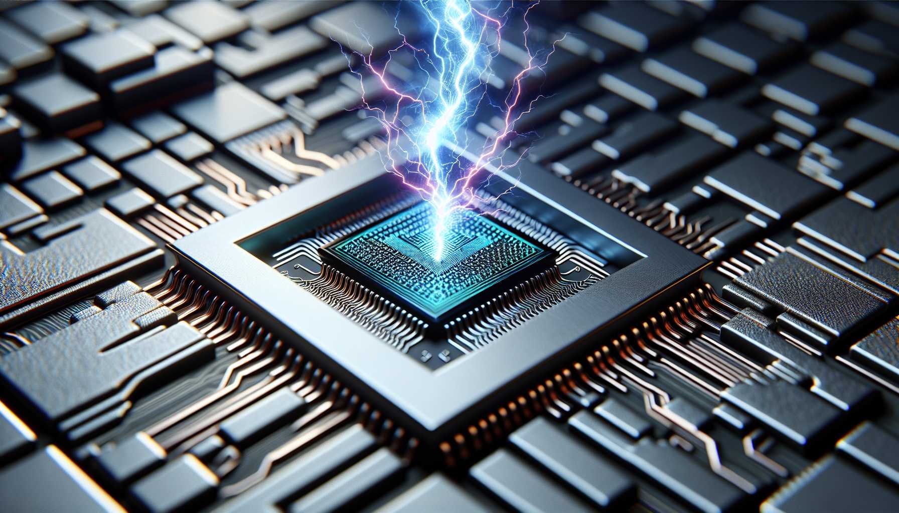 a semiconductor chip lightning bolt symbolizing power and innovation