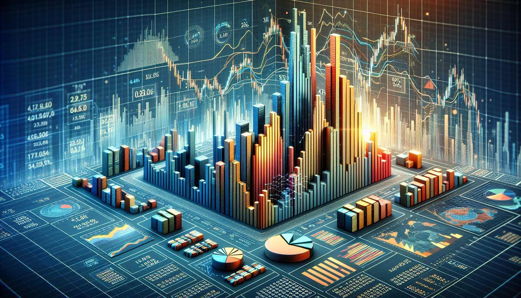 Graphical representation of market dynamics with rising and falling bars