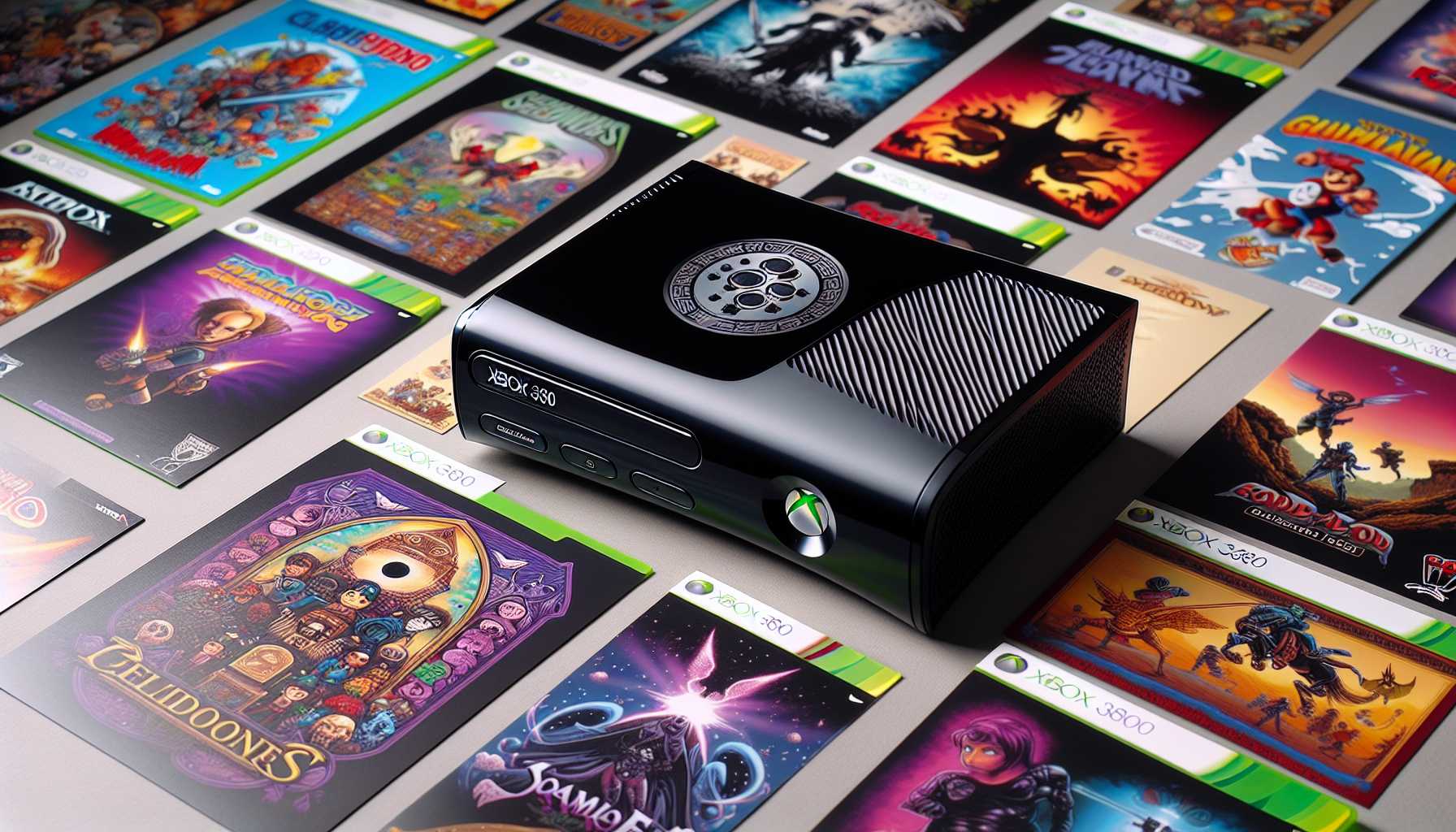 xbox 360 console and classic game covers