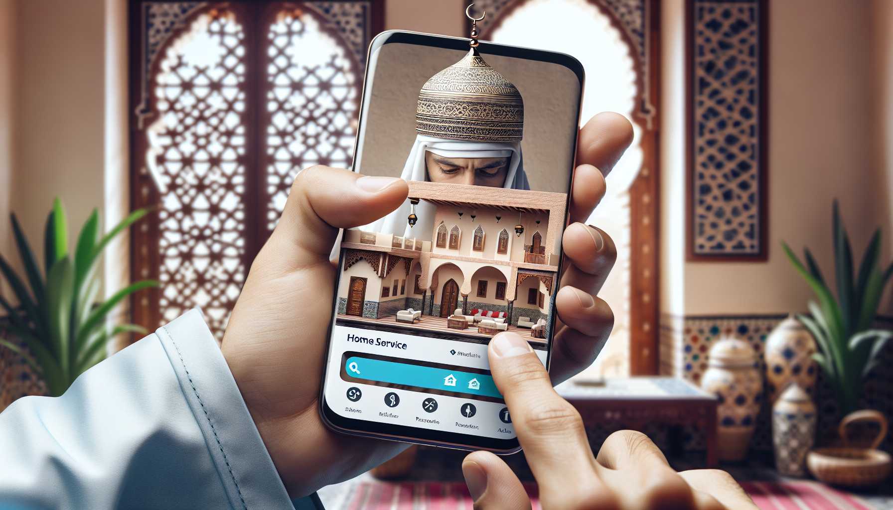 a person booking a home service on a phone in Morocco