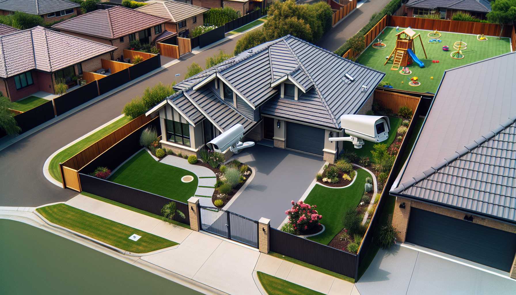 A home security camera overlooking a house